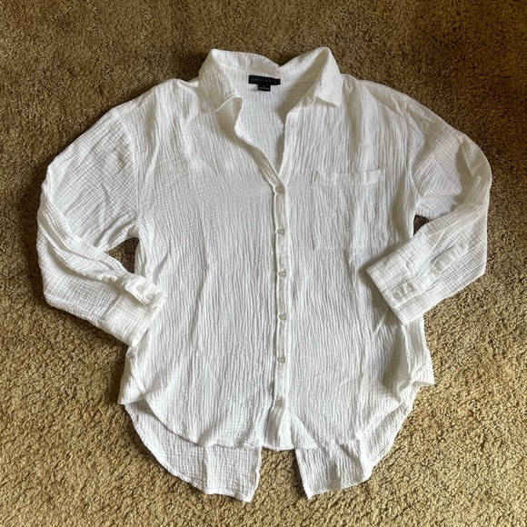 Women’s Large Sanctuary White Gauze Cotton High Low Top Neutral Contemporary - Picture 2 of 9